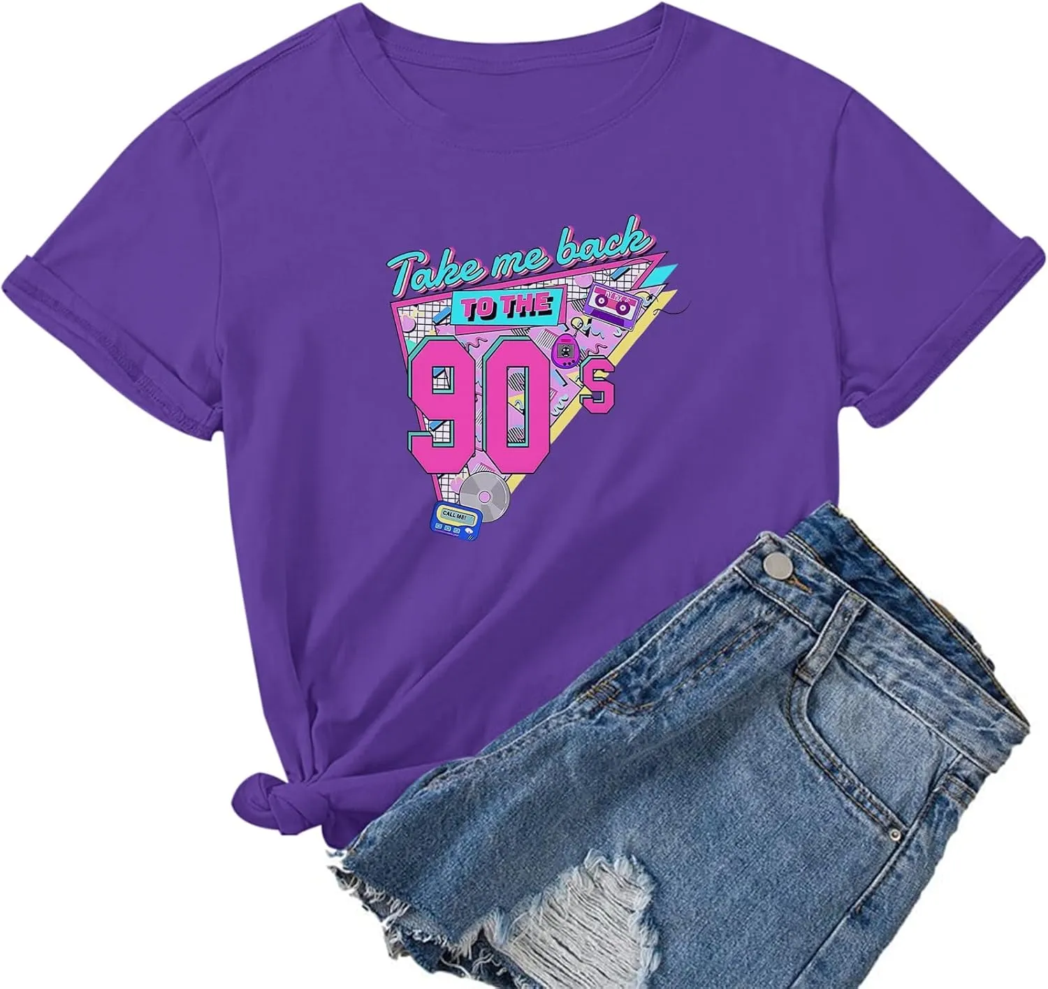 BINTEHGS 90s Outfit for Women Vintage Graphic Tees 90'S Outfits Shirts Woman Crew Neck Casual 90s Birthday Party Gift Clothes