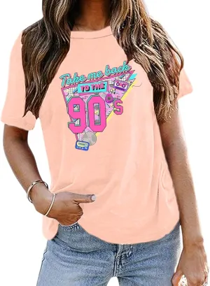 BINTEHGS 90s Outfit for Women Vintage Graphic Tees 90'S Outfits Shirts Woman Crew Neck Casual 90s Birthday Party Gift Clothes