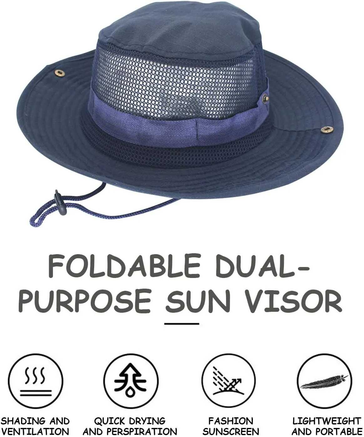 Breathable Mesh Safari Boonie Hat Men's Women's Sun Protection Wide Brim Bucket Hat Foldable Travel Outdoor Sun Hat