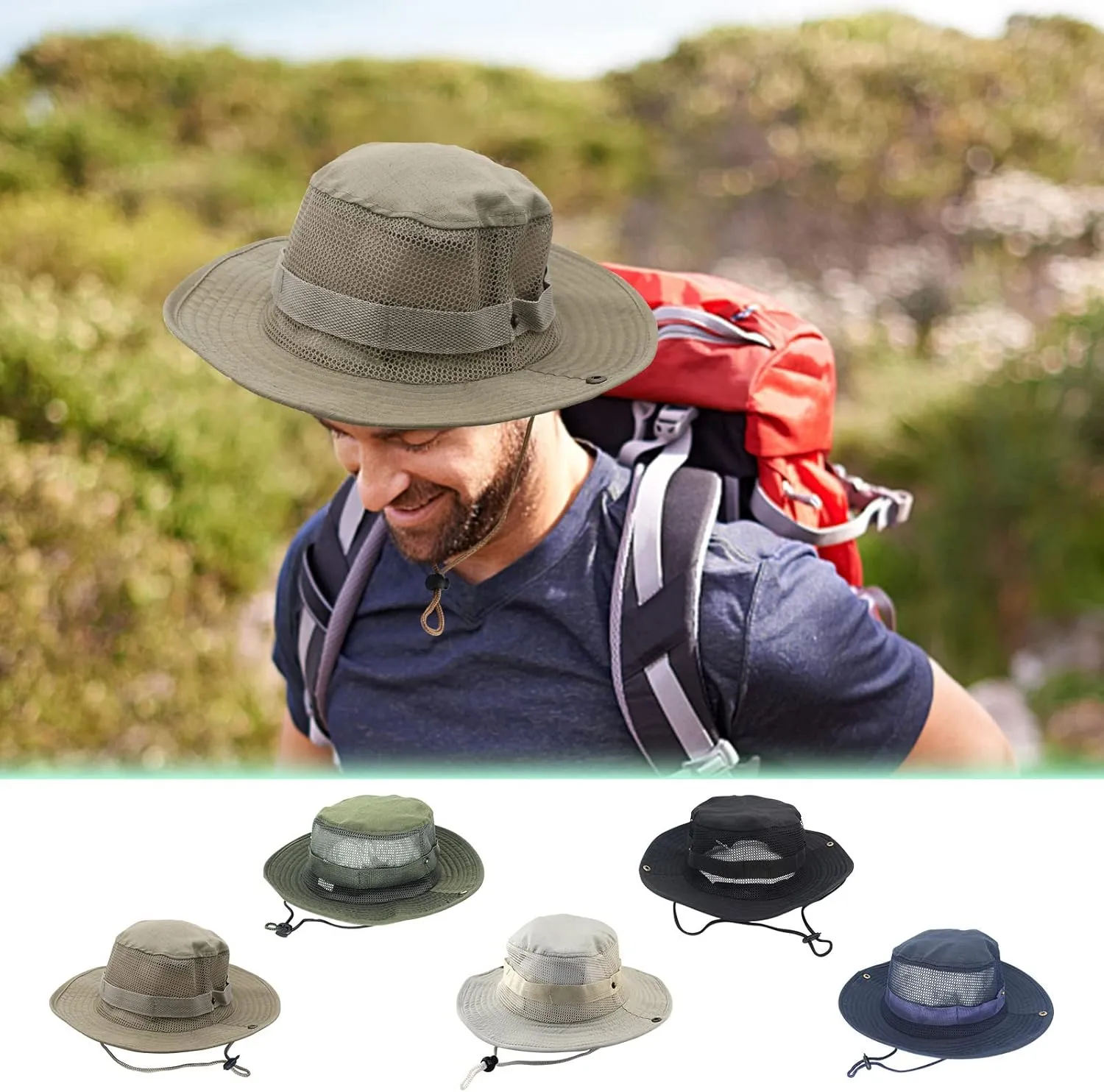 Breathable Mesh Safari Boonie Hat Men's Women's Sun Protection Wide Brim Bucket Hat Foldable Travel Outdoor Sun Hat