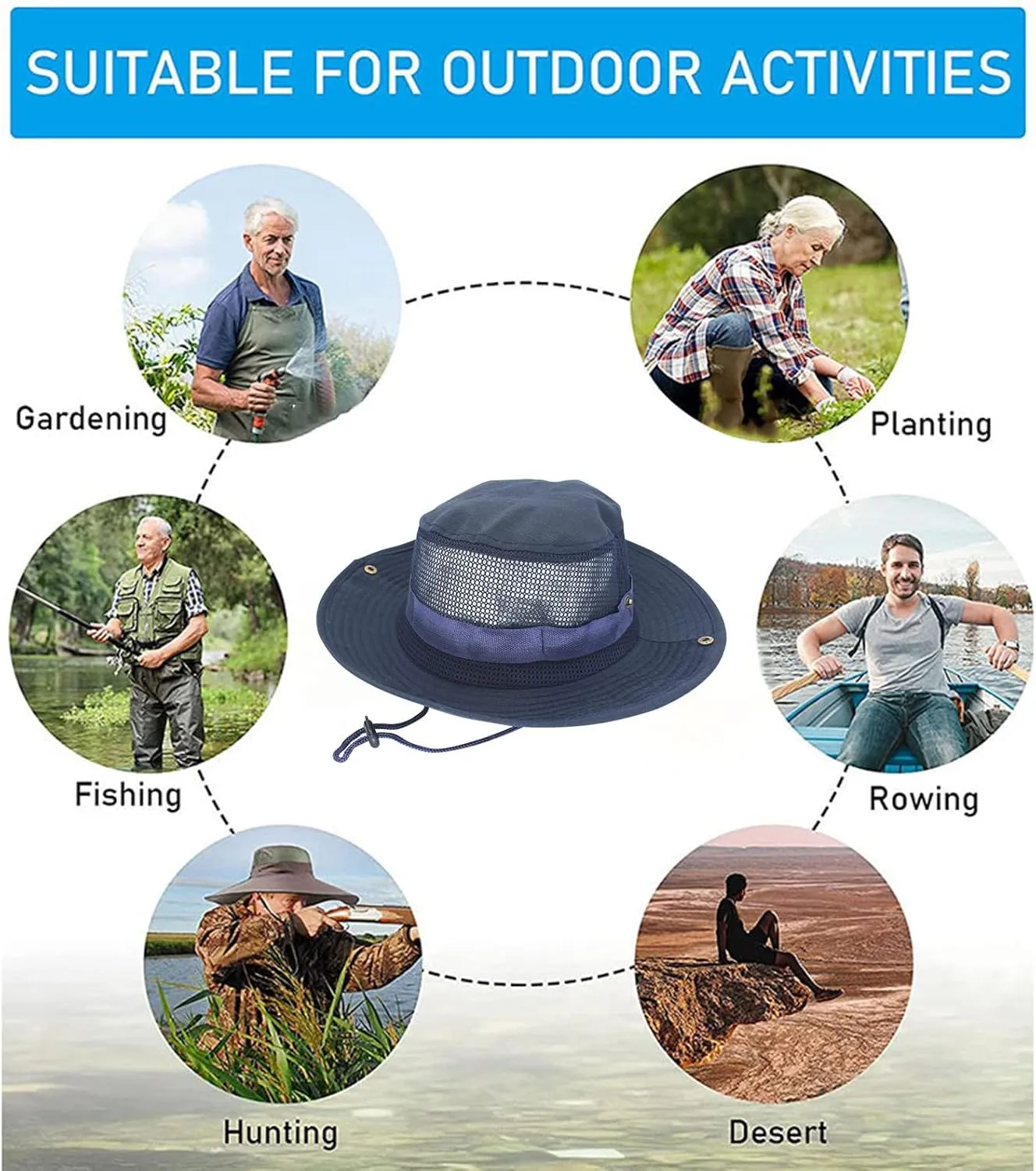 Breathable Mesh Safari Boonie Hat Men's Women's Sun Protection Wide Brim Bucket Hat Foldable Travel Outdoor Sun Hat