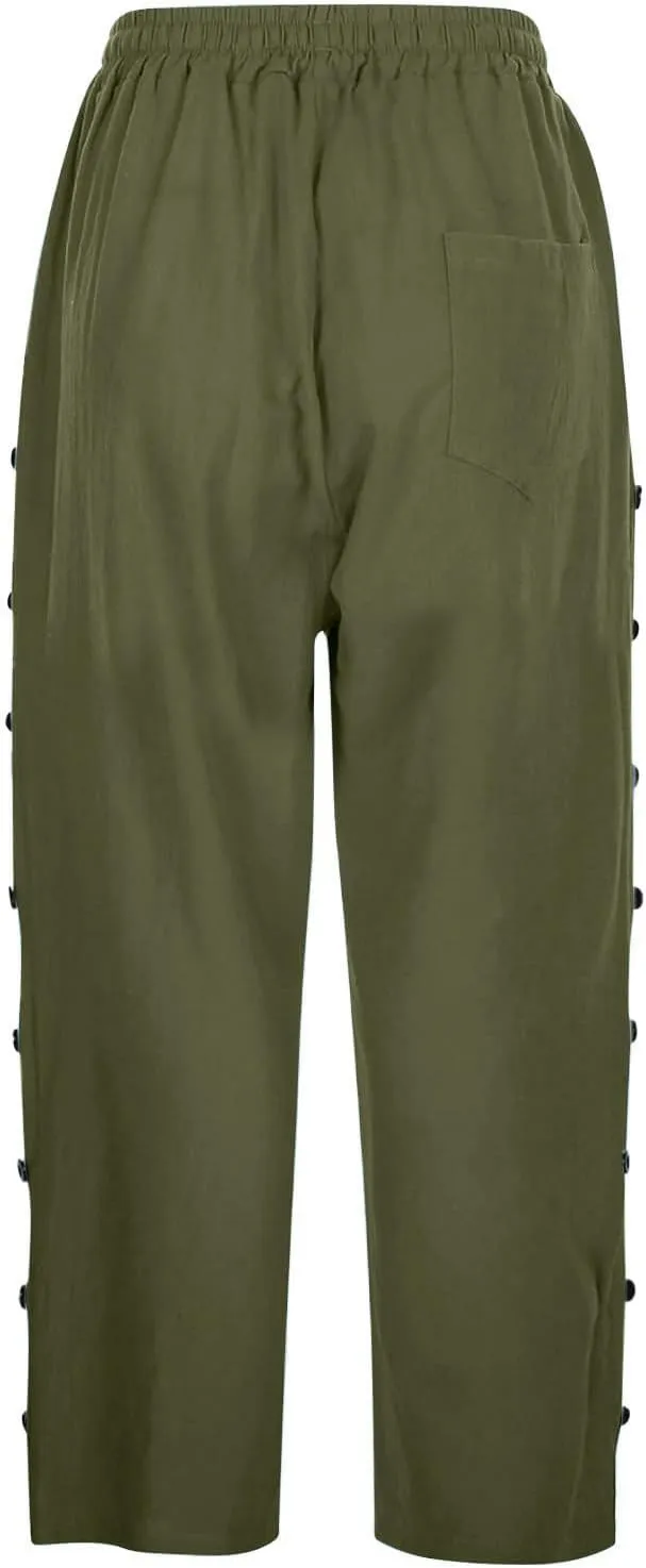 Capri Pants for Women Casual Striped Linen Pants Loose Fit Drawstring Trousers High Waist Cropped Trousers