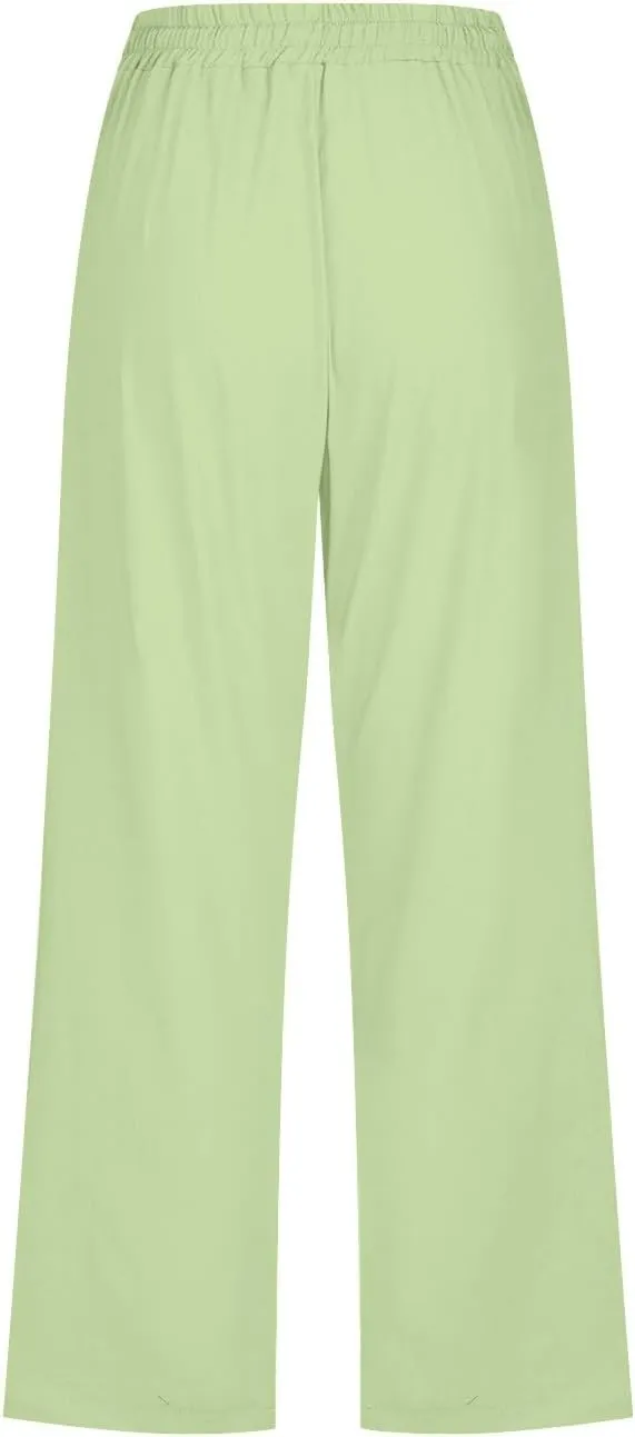 Capris Pants for Women Cotton Linen Casual Summer 2025 Straight Leg Cropped Trouser Drawstring Elastic Waist Beach Pants