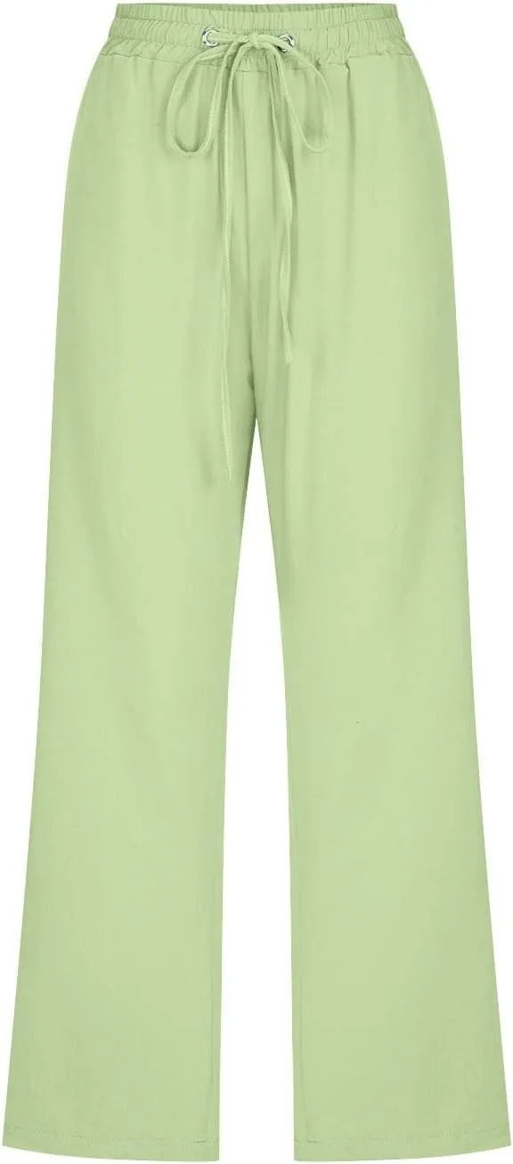 Capris Pants for Women Cotton Linen Casual Summer 2025 Straight Leg Cropped Trouser Drawstring Elastic Waist Beach Pants