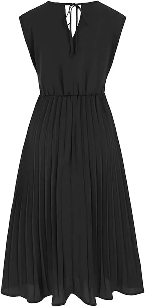 CHICWISH Women's Orange/Green/Black Sash Adorned Pleated Wrap Sleeveless Dress