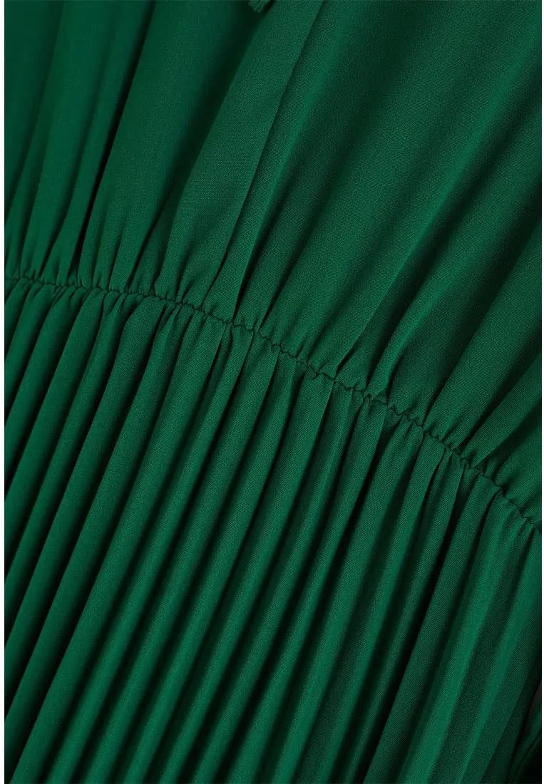CHICWISH Women's Orange/Green/Black Sash Adorned Pleated Wrap Sleeveless Dress