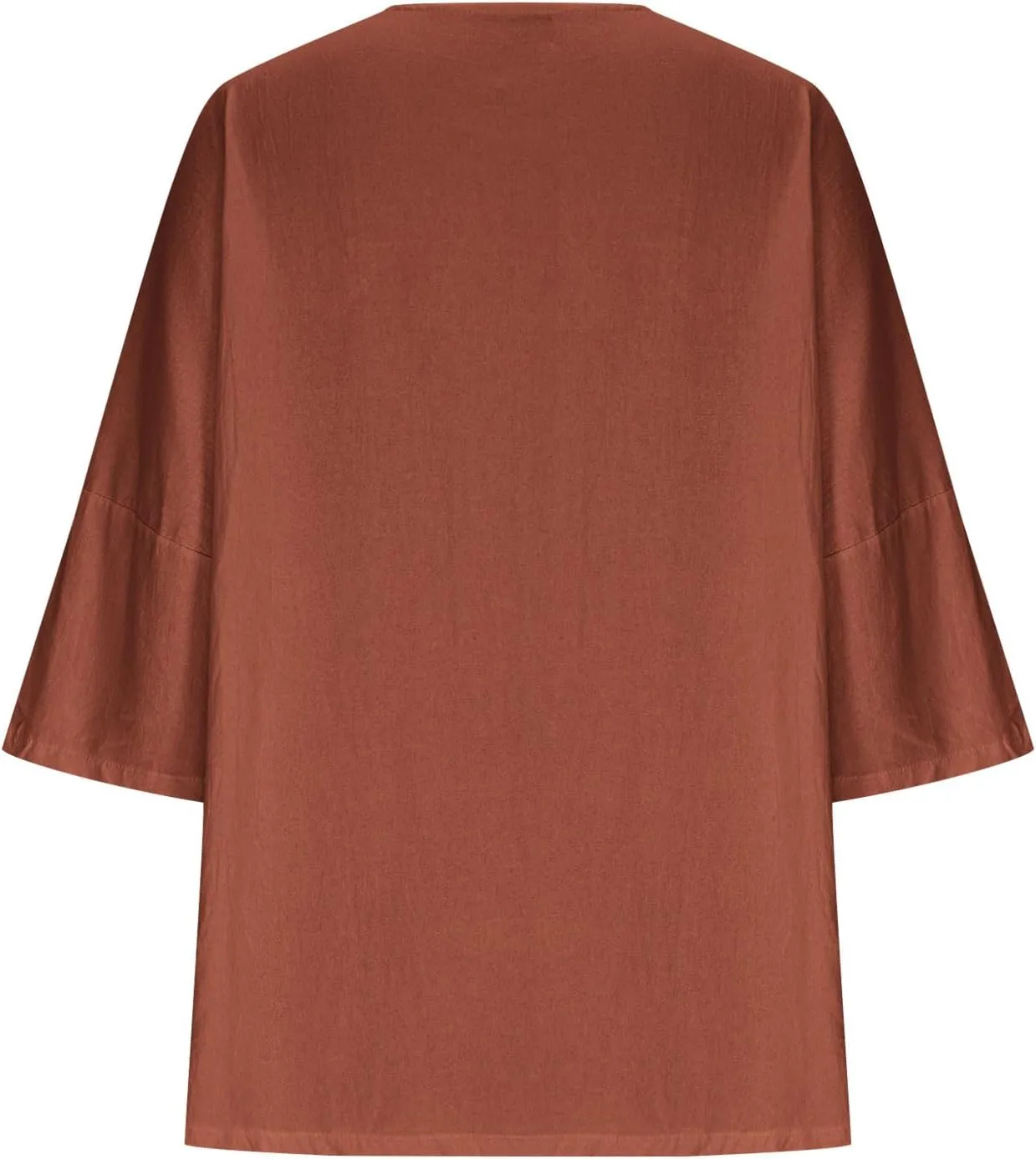 Cotton Linen Tops for Women Plus Size 3/4 Sleeve Casual Summer Blouse T Shirt Fashion Side Split Loose Tunic Shirts