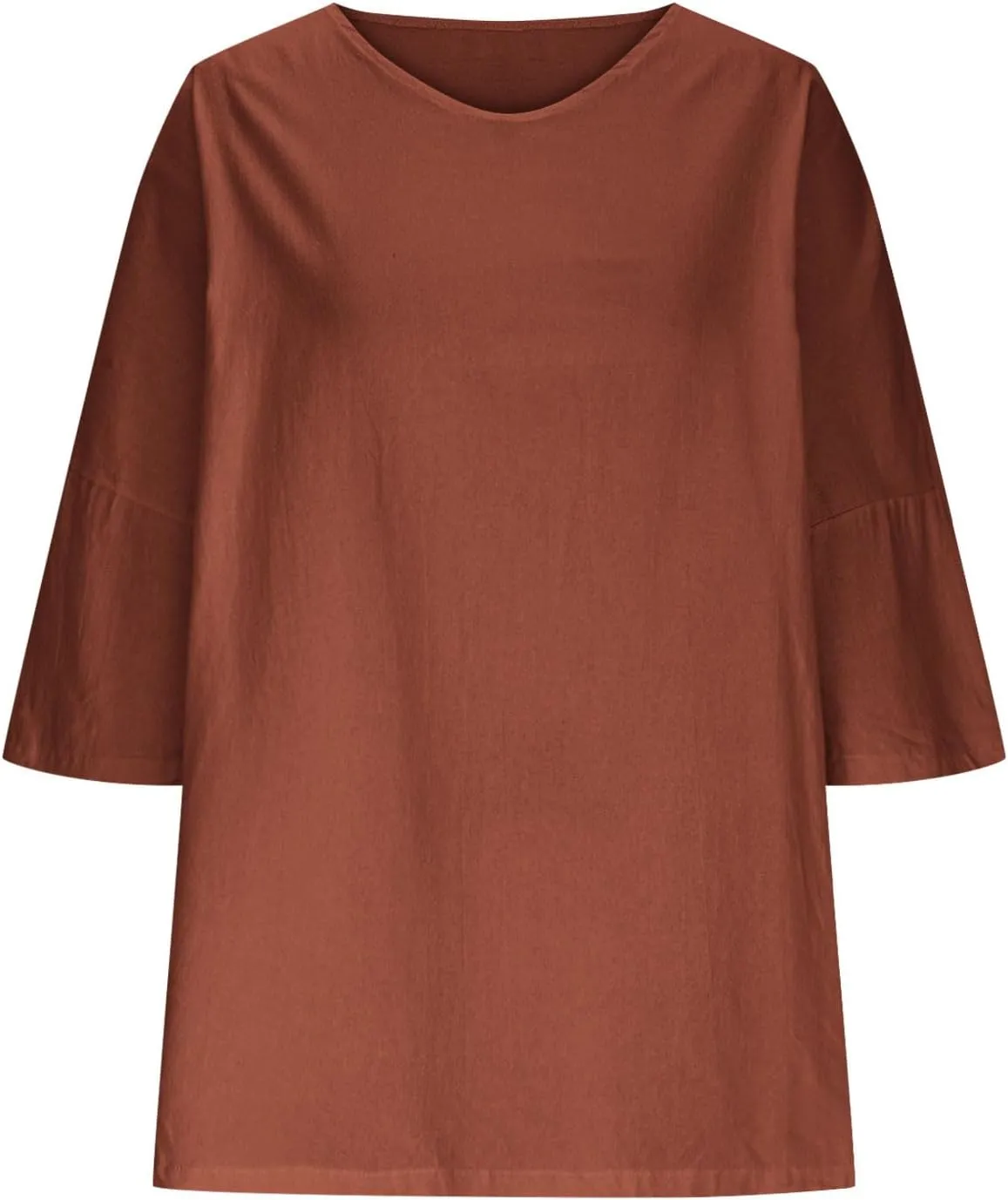 Cotton Linen Tops for Women Plus Size 3/4 Sleeve Casual Summer Blouse T Shirt Fashion Side Split Loose Tunic Shirts