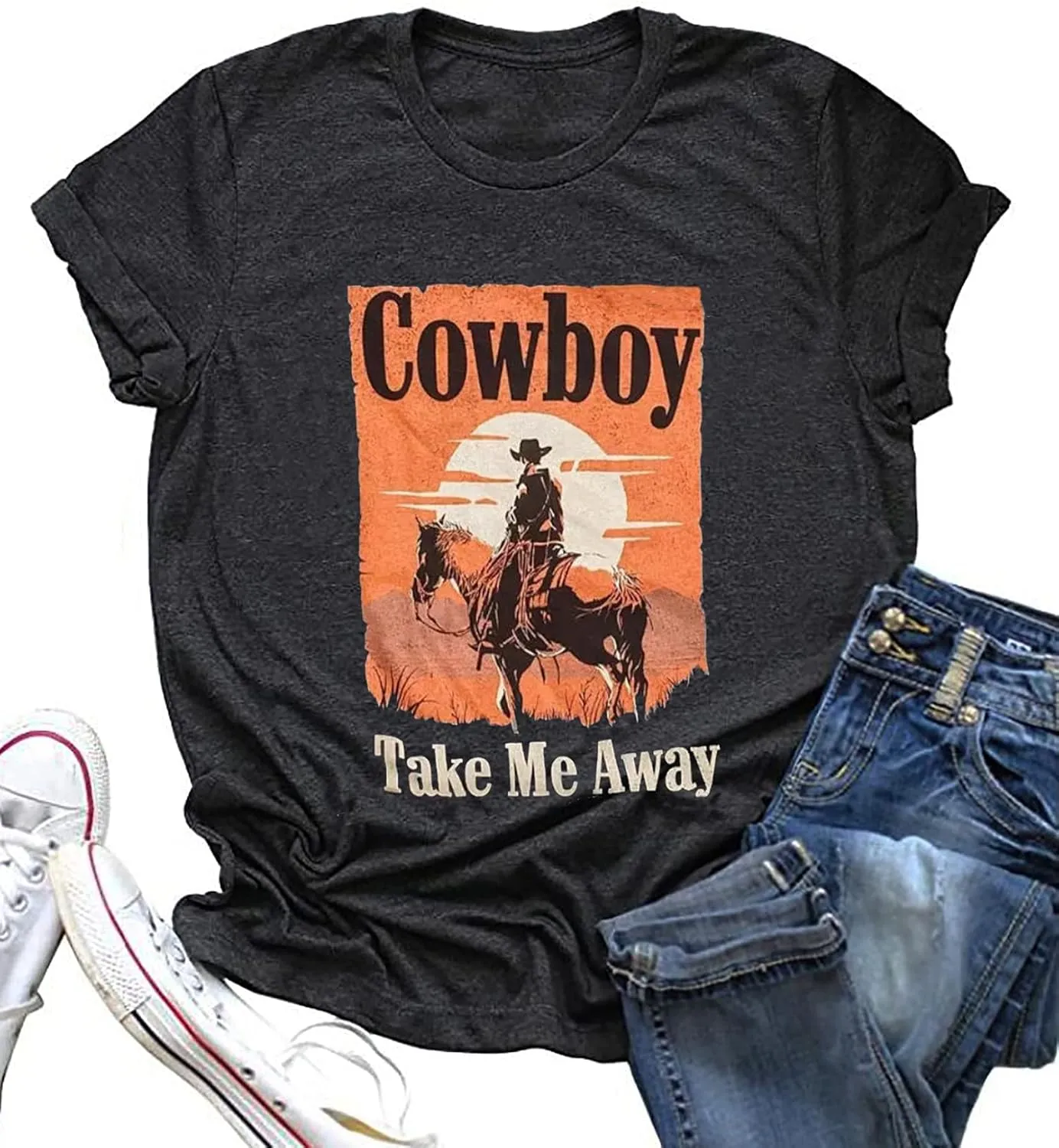Cowboy Take Me Away T-Shirt for Women Western Cowboy Vintage Graphic Tees Travel Tops Western Aztec Printed T-Shirt