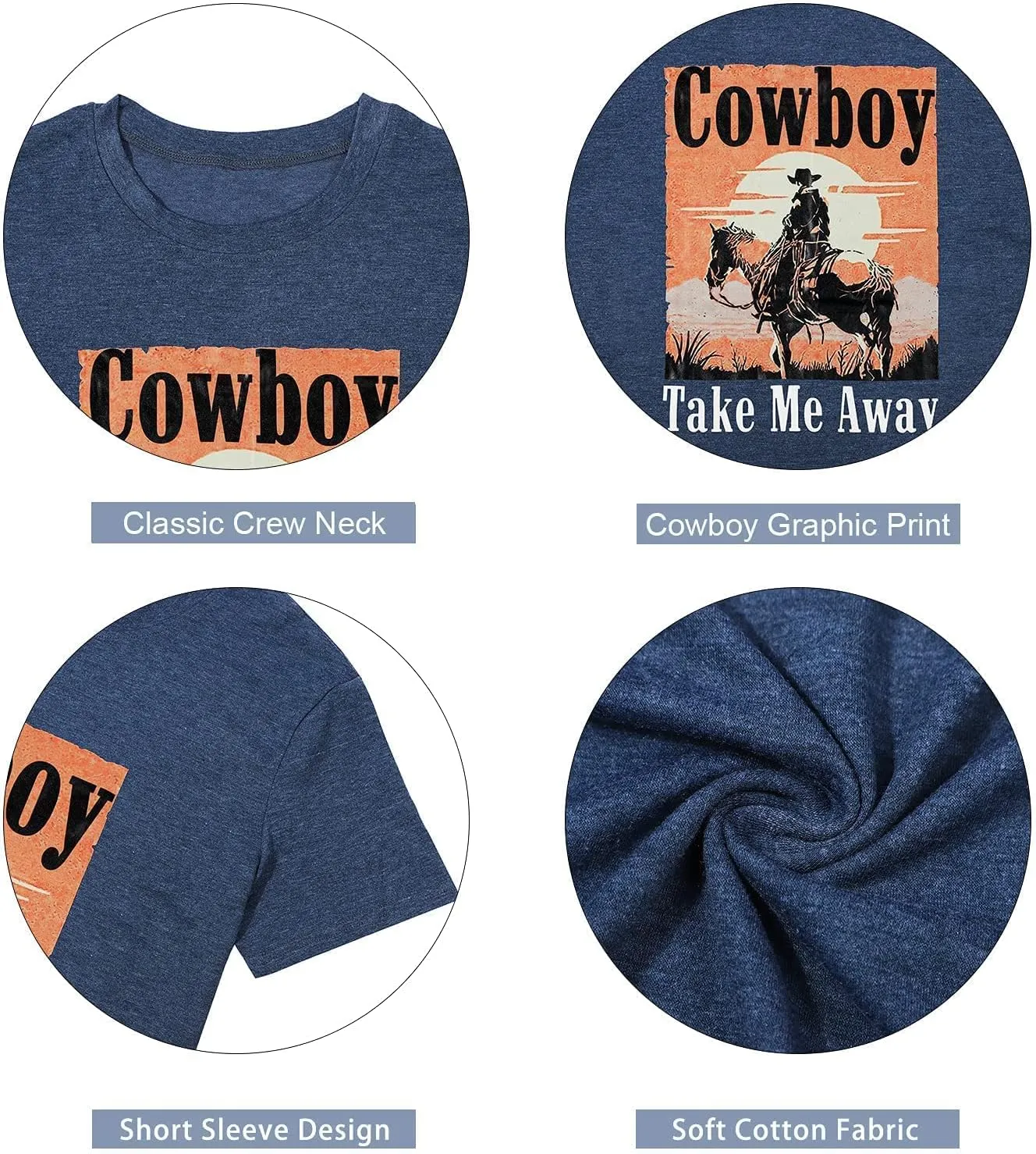 Cowboy Take Me Away T-Shirt for Women Western Cowboy Vintage Graphic Tees Travel Tops Western Aztec Printed T-Shirt