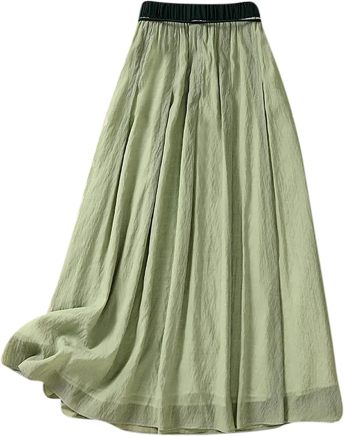 DDAPJ pyju Women's Cotton Linen Maxi Skirt with Tassel Tie Waist Summer Casual Double Layer Elastic Waist A-Line Flowy Skirts