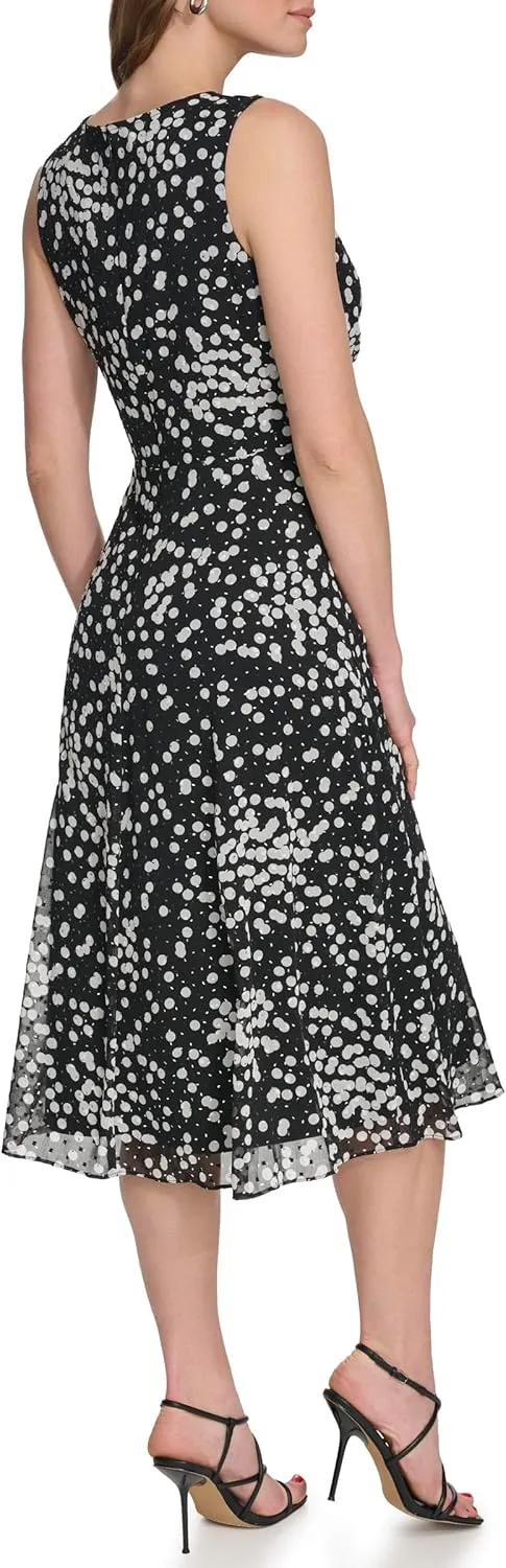 DKNY womens Printed Front Ruched Sleeveless Dress