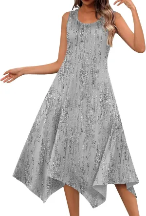 DOPOCQ Womens Summer Dresses Casual Plus Size Sleeveless Crewneck Tank Sundress Hawaiian Trendy Graphic Boho Midi Dresses