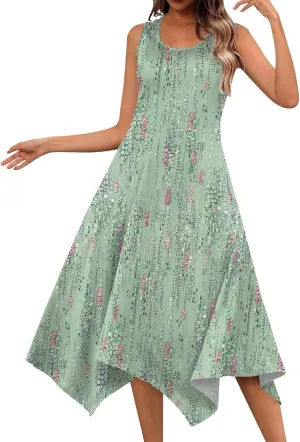 DOPOCQ Womens Summer Dresses Casual Plus Size Sleeveless Crewneck Tank Sundress Hawaiian Trendy Graphic Boho Midi Dresses