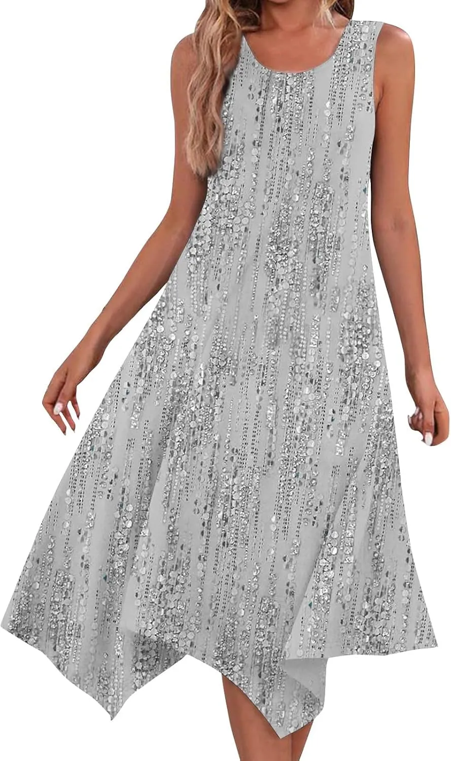 DOPOCQ Womens Summer Dresses Casual Plus Size Sleeveless Crewneck Tank Sundress Hawaiian Trendy Graphic Boho Midi Dresses