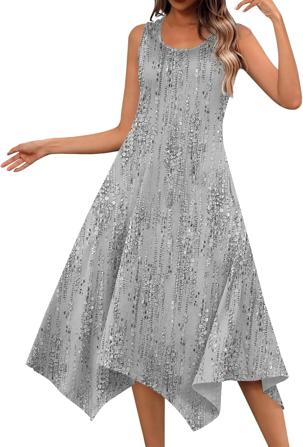 DOPOCQ Womens Summer Dresses Casual Plus Size Sleeveless Crewneck Tank Sundress Hawaiian Trendy Graphic Boho Midi Dresses