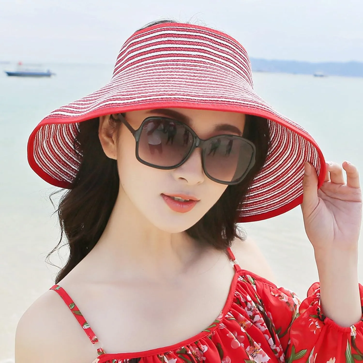 Empty Top Ponytail Wide Brim Floppy Beach Caps Women Packable Visor Straw Hats UV Travel Cap Portable Outdoor Sunshade Hat