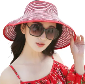 Empty Top Ponytail Wide Brim Floppy Beach Caps Women Packable Visor Straw Hats UV Travel Cap Portable Outdoor Sunshade Hat