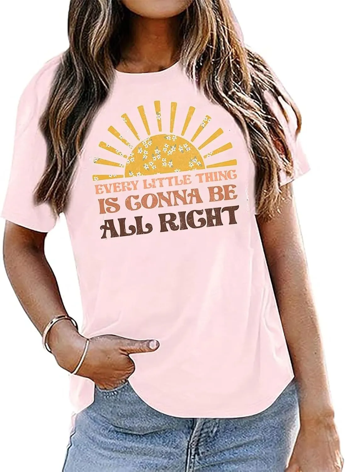 Every Little Thing is Gonna Be Alright Shirt Women Country Music Tshirt Hippie Gift Shirt Vintage Graphic Tees Top