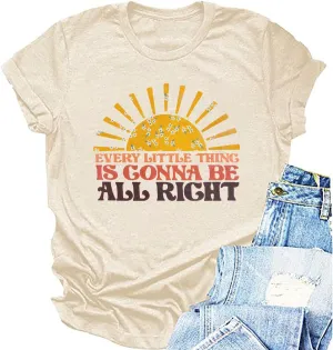 Every Little Thing is Gonna Be Alright Shirt Women Country Music Tshirt Hippie Gift Shirt Vintage Graphic Tees Top