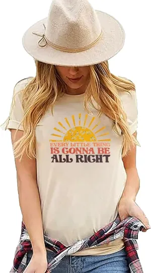 Every Little Thing is Gonna Be Alright Shirt Women Country Music Tshirt Hippie Gift Shirt Vintage Graphic Tees Top