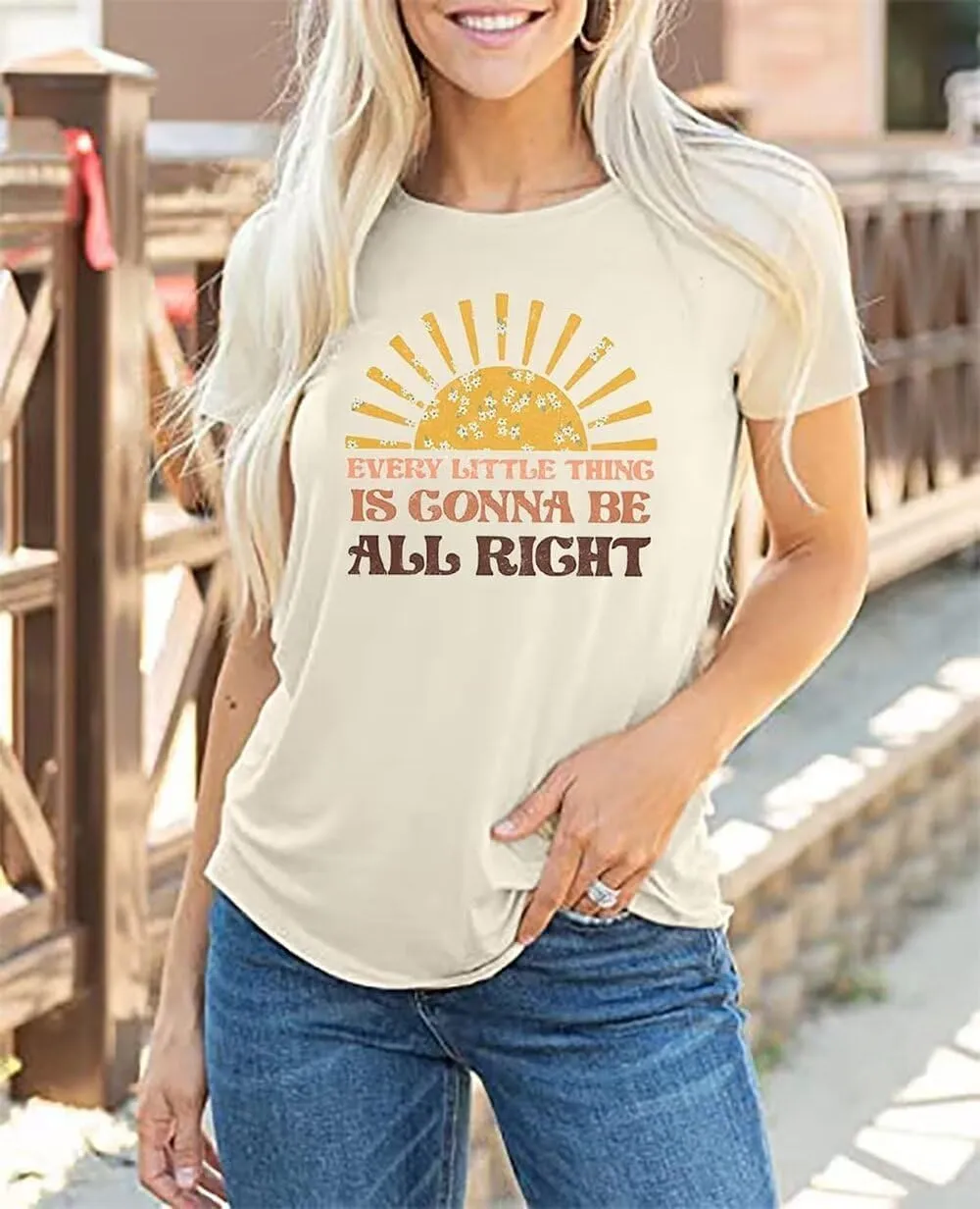Every Little Thing is Gonna Be Alright Shirt Women Country Music Tshirt Hippie Gift Shirt Vintage Graphic Tees Top