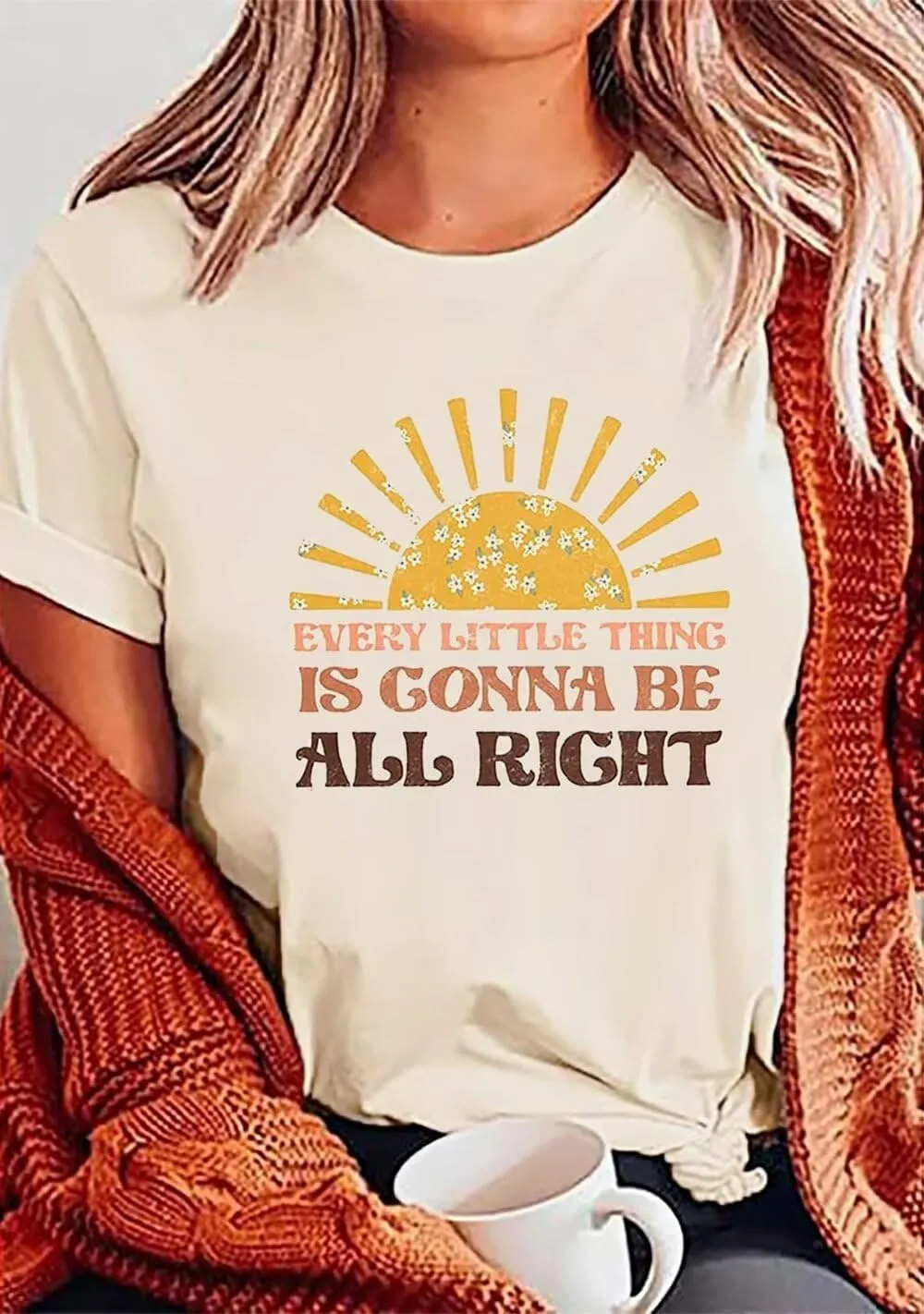 Every Little Thing is Gonna Be Alright Shirt Women Country Music Tshirt Hippie Gift Shirt Vintage Graphic Tees Top