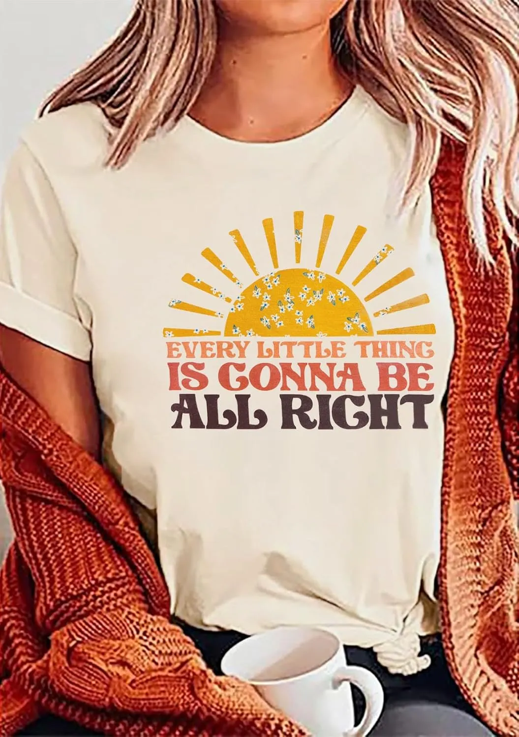 Every Little Thing is Gonna Be Alright Shirt Women Country Music Tshirt Hippie Gift Shirt Vintage Graphic Tees Top