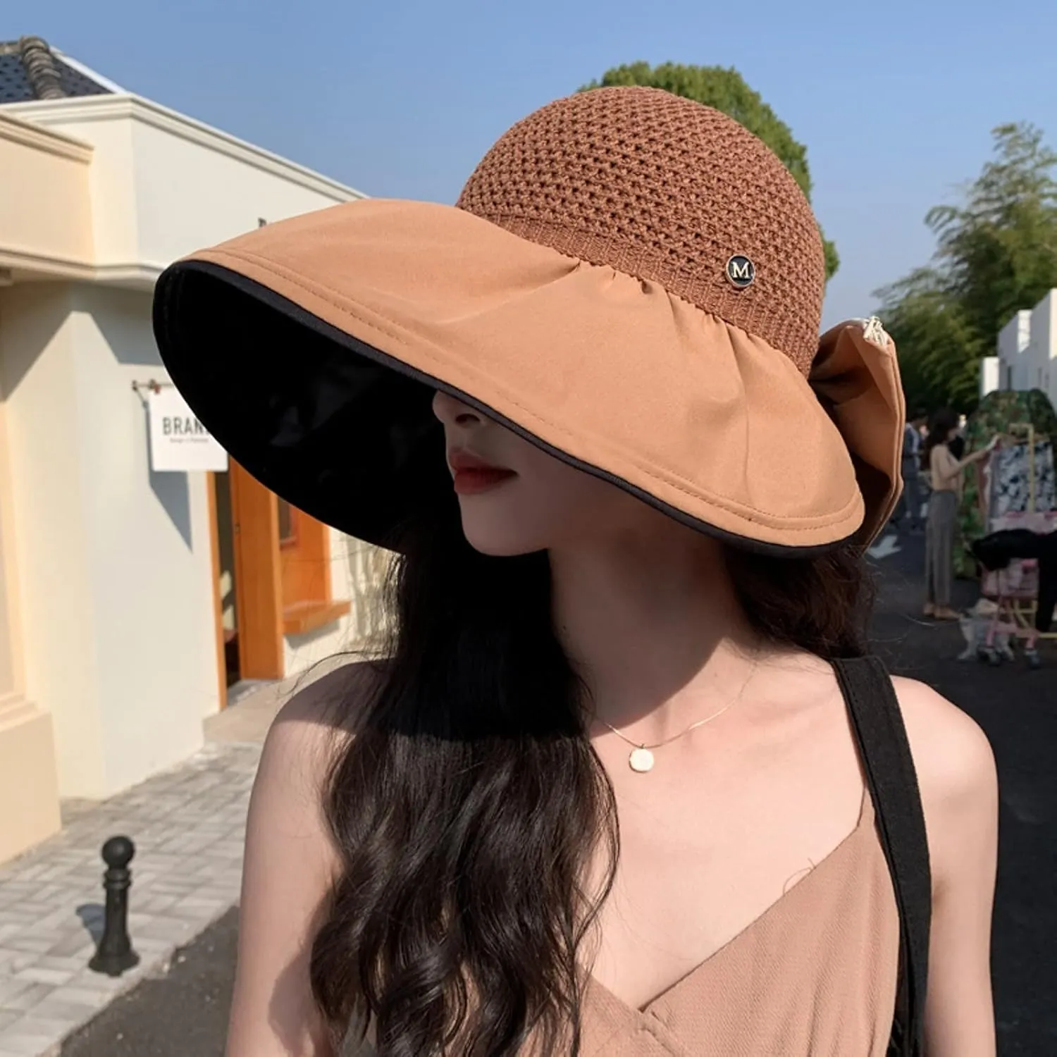 Fashion Bow Decoration Straw Hats Sun Hats for Womens Summer Beach Wide Brim Packable Travel Bucket Hats UPF 50  Gift