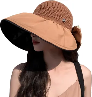 Fashion Bow Decoration Straw Hats Sun Hats for Womens Summer Beach Wide Brim Packable Travel Bucket Hats UPF 50  Gift