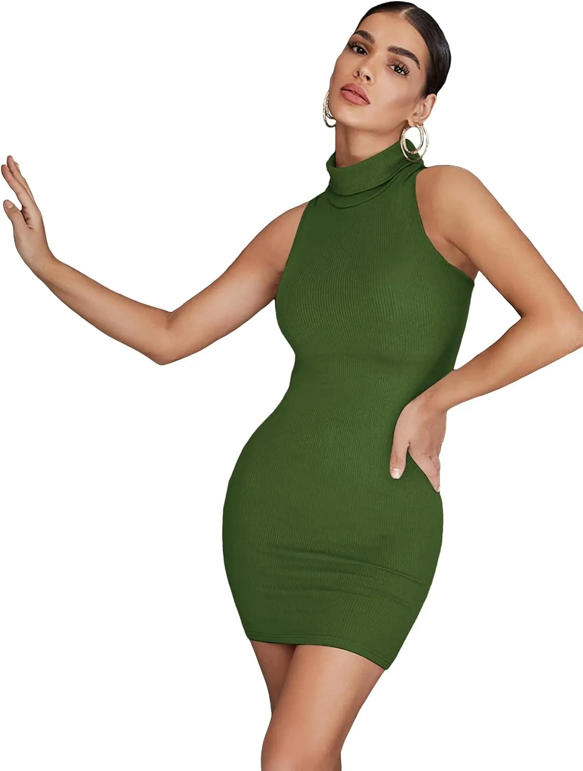 Floerns Women's Sleeveless Turtleneck Party Mini Bodycon Dress
