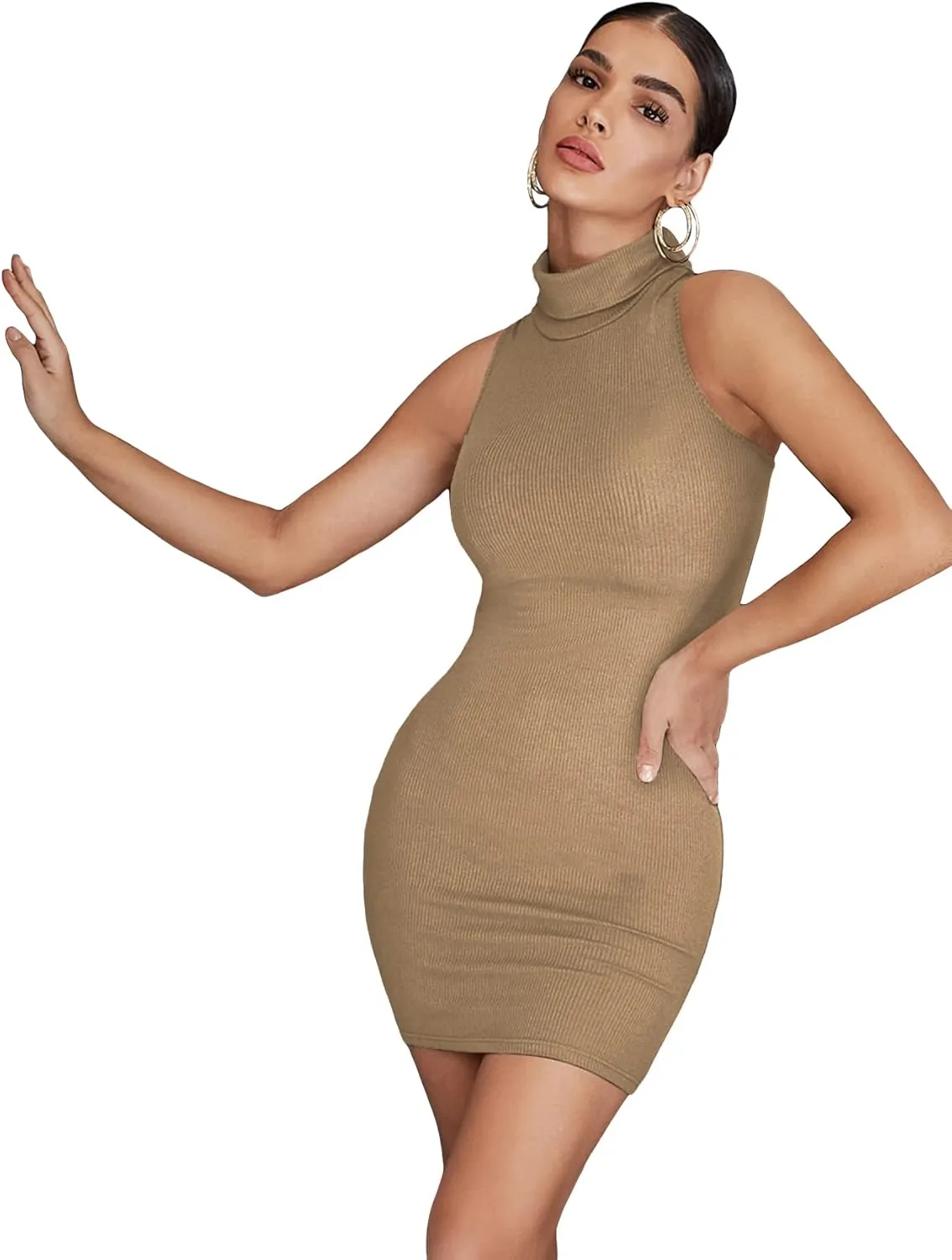 Floerns Women's Sleeveless Turtleneck Party Mini Bodycon Dress