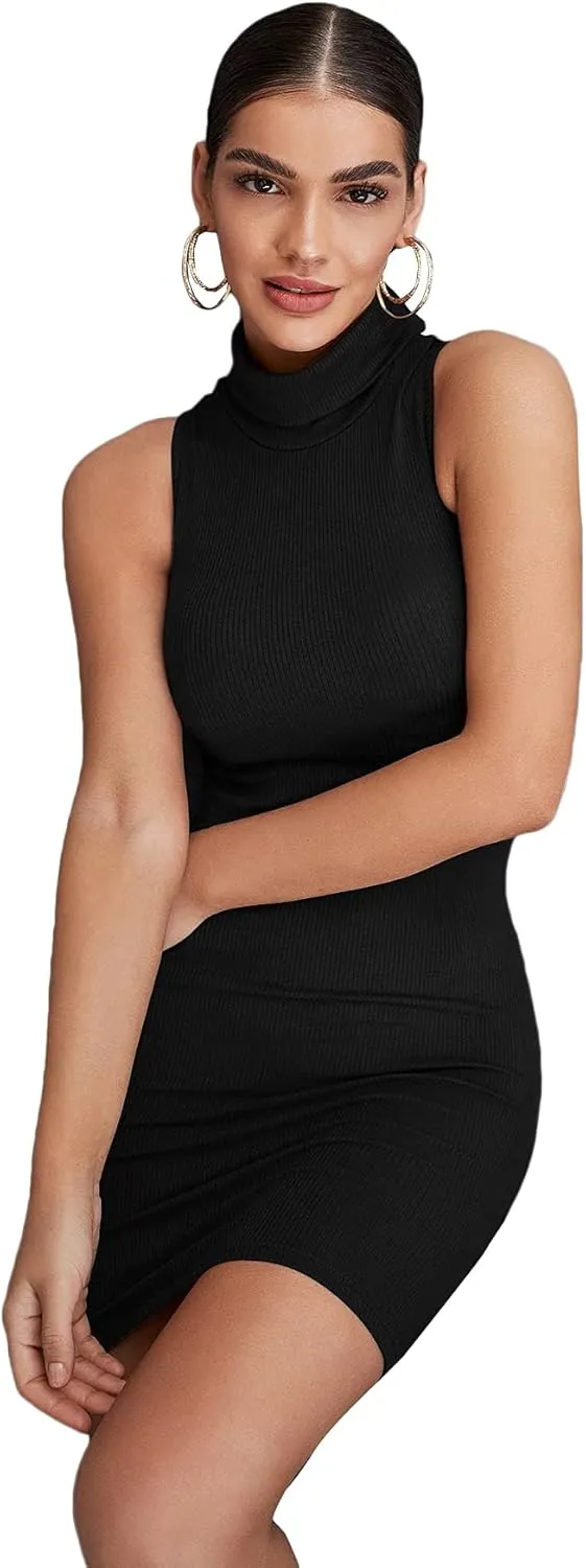Floerns Women's Sleeveless Turtleneck Party Mini Bodycon Dress