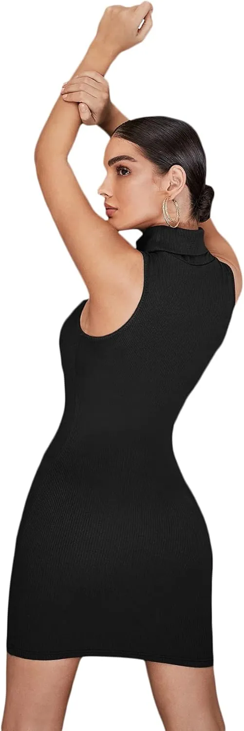 Floerns Women's Sleeveless Turtleneck Party Mini Bodycon Dress