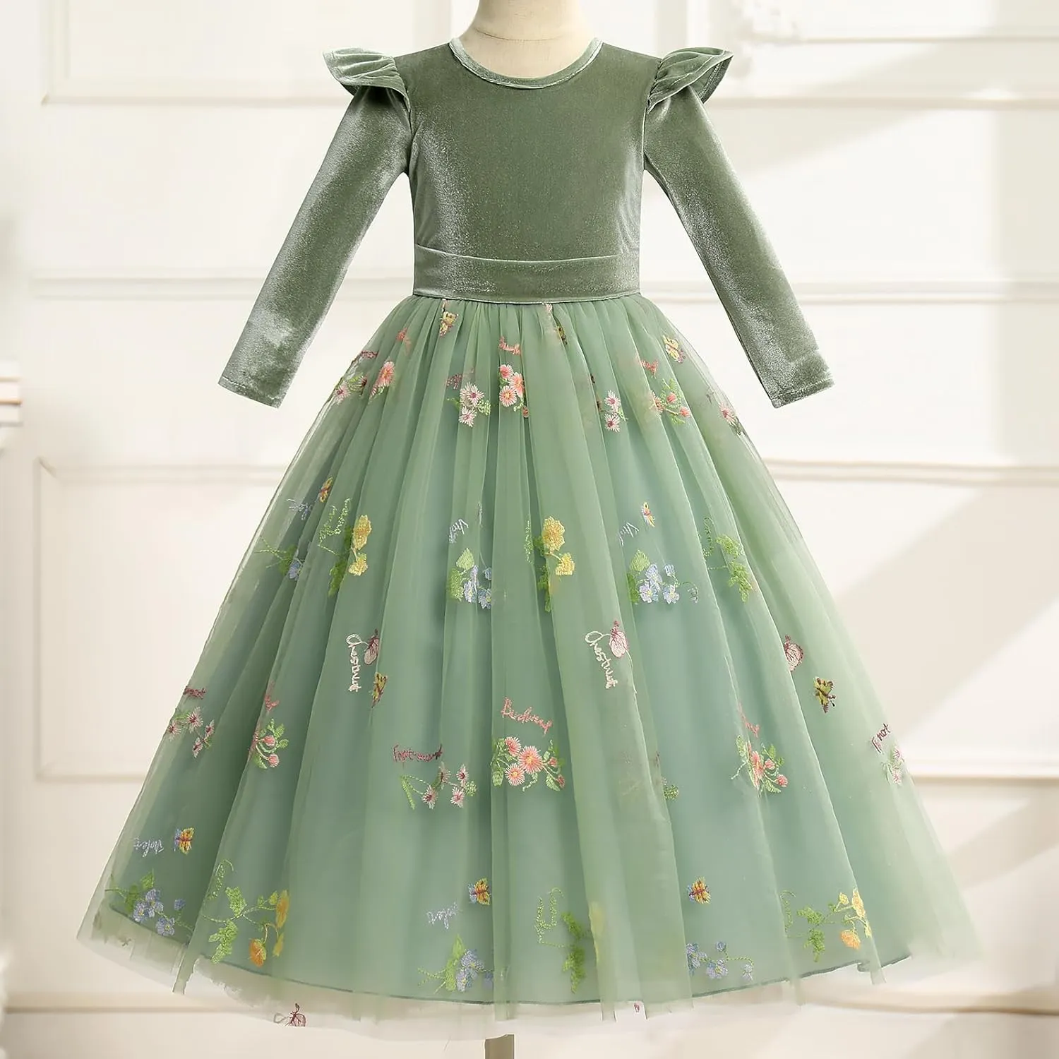 Flower Girl Velvet Floral Gradient Sequins Dress for Kids Wedding Bridesmaid Pageant Communion Formal Princess Puffy Gown