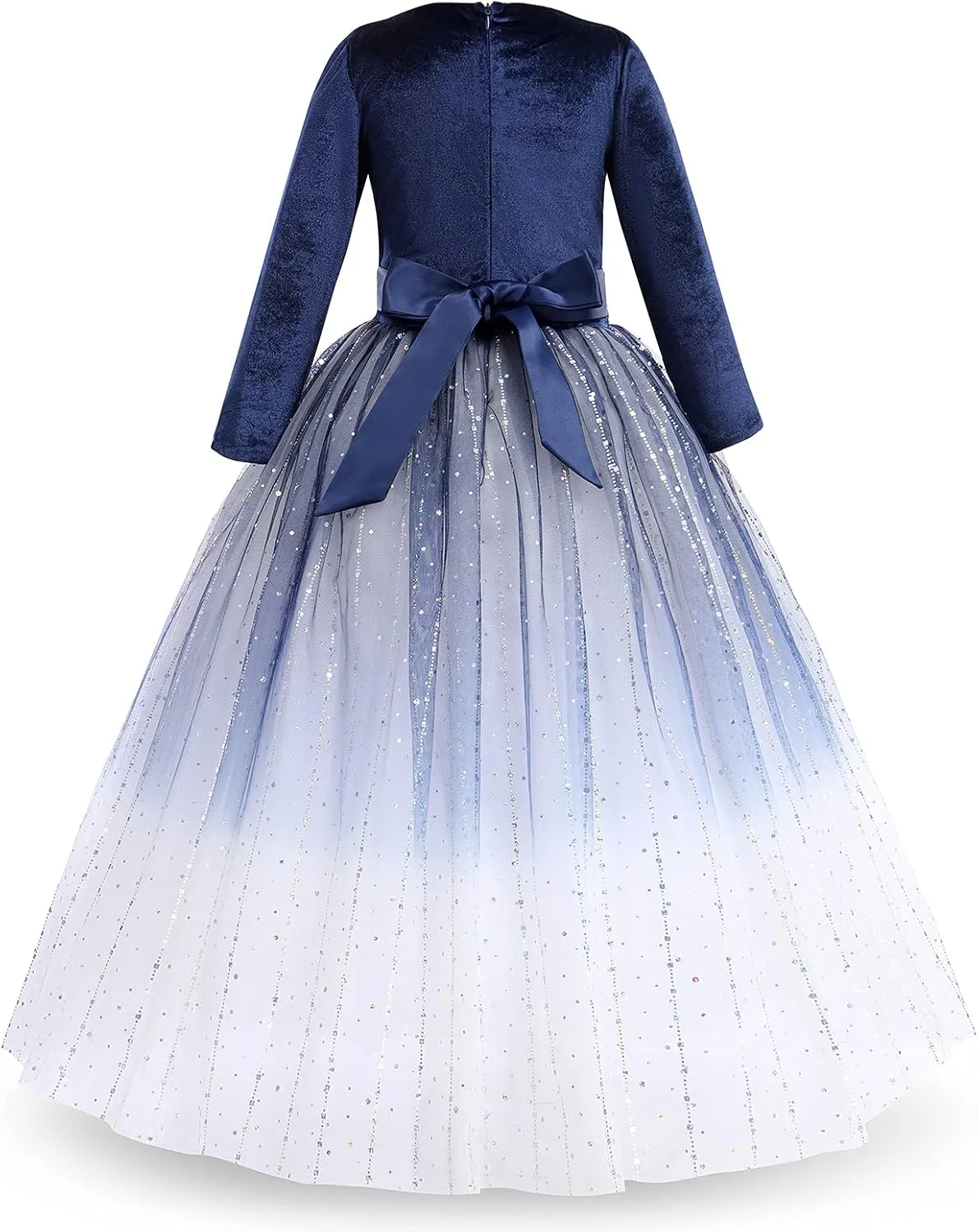 Flower Girl Velvet Floral Gradient Sequins Dress for Kids Wedding Bridesmaid Pageant Communion Formal Princess Puffy Gown