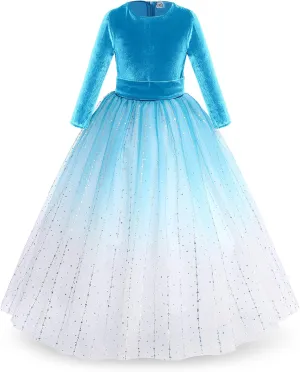 Flower Girl Velvet Floral Gradient Sequins Dress for Kids Wedding Bridesmaid Pageant Communion Formal Princess Puffy Gown