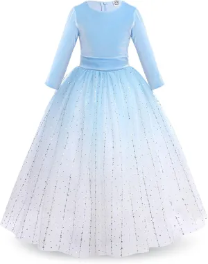 Flower Girl Velvet Floral Gradient Sequins Dress for Kids Wedding Bridesmaid Pageant Communion Formal Princess Puffy Gown