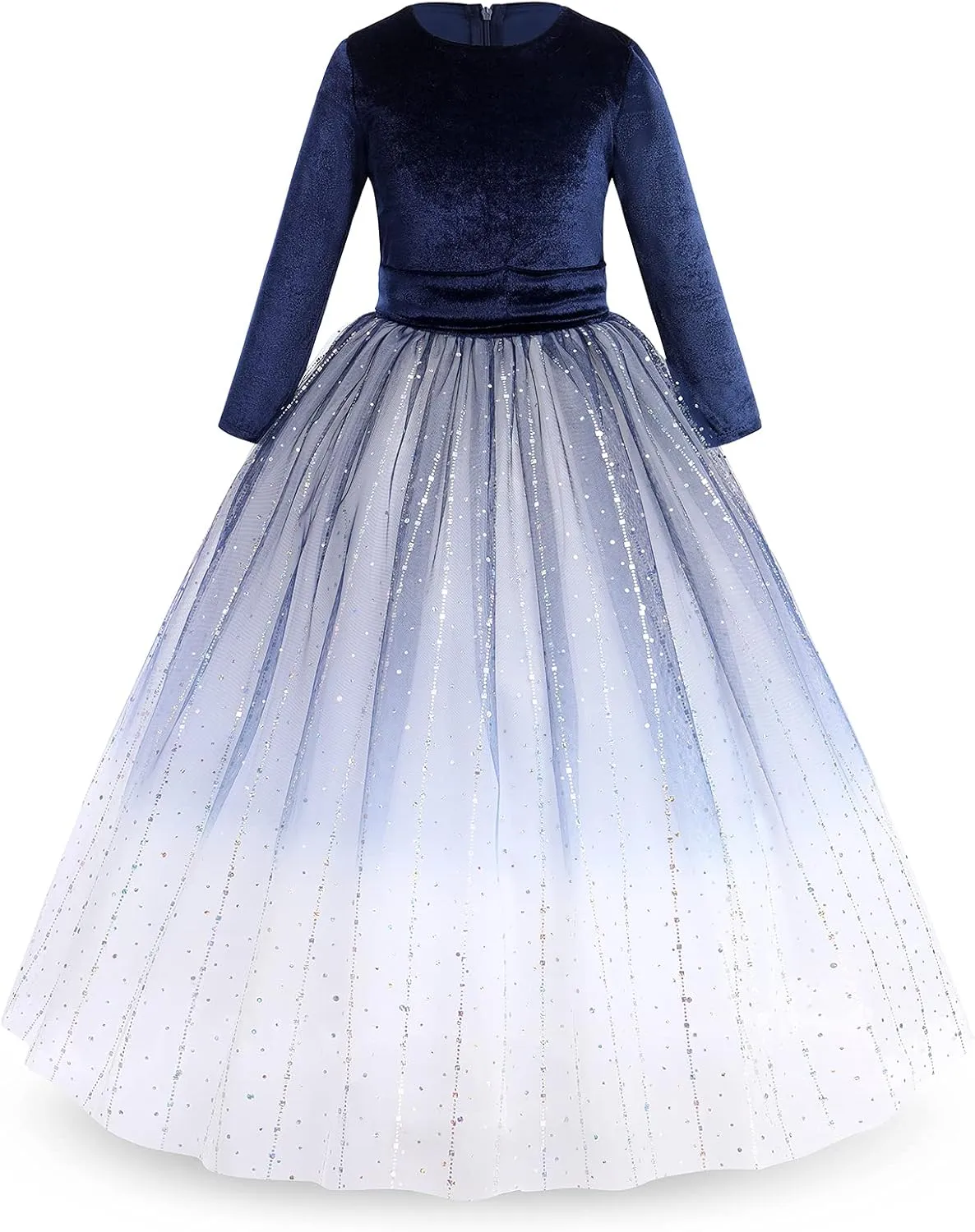 Flower Girl Velvet Floral Gradient Sequins Dress for Kids Wedding Bridesmaid Pageant Communion Formal Princess Puffy Gown