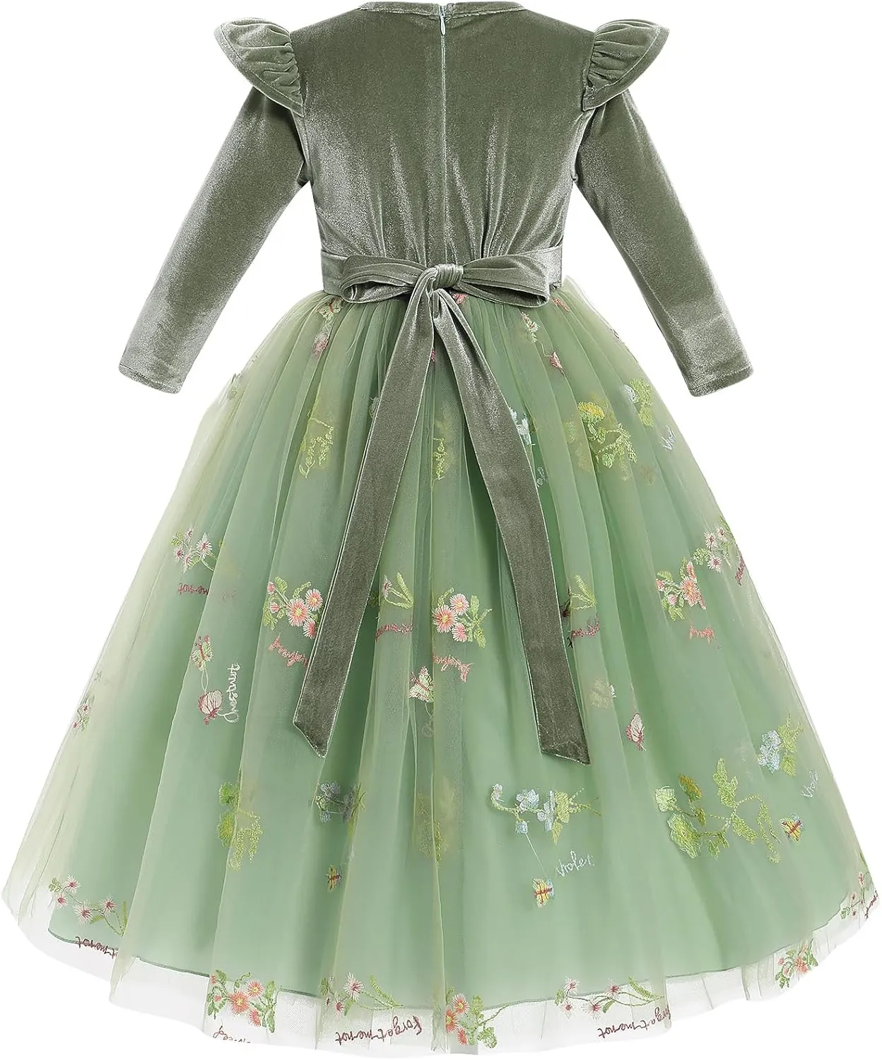 Flower Girl Velvet Floral Gradient Sequins Dress for Kids Wedding Bridesmaid Pageant Communion Formal Princess Puffy Gown