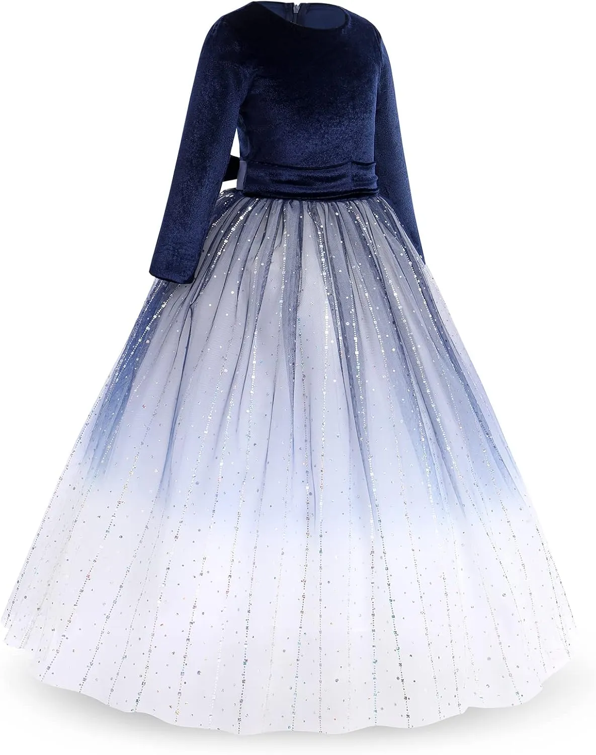 Flower Girl Velvet Floral Gradient Sequins Dress for Kids Wedding Bridesmaid Pageant Communion Formal Princess Puffy Gown