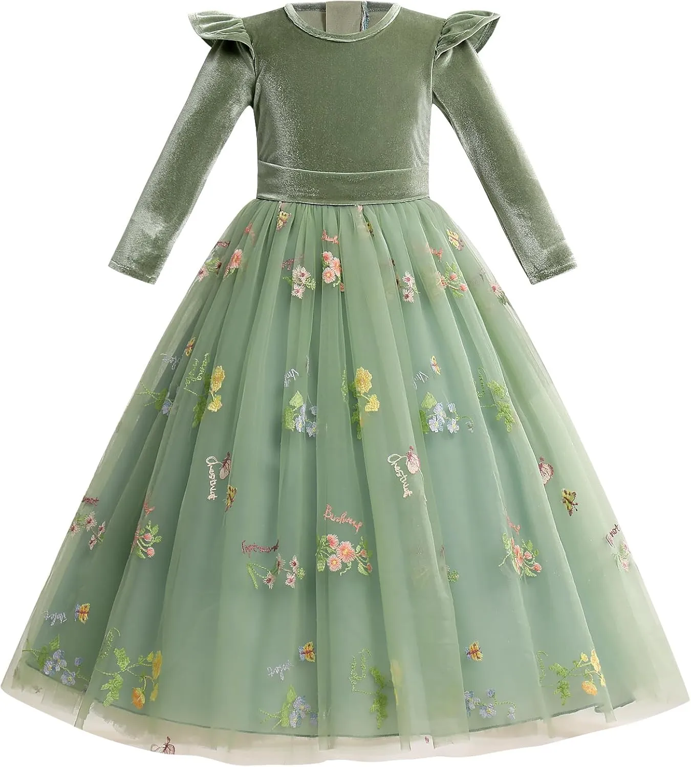 Flower Girl Velvet Floral Gradient Sequins Dress for Kids Wedding Bridesmaid Pageant Communion Formal Princess Puffy Gown