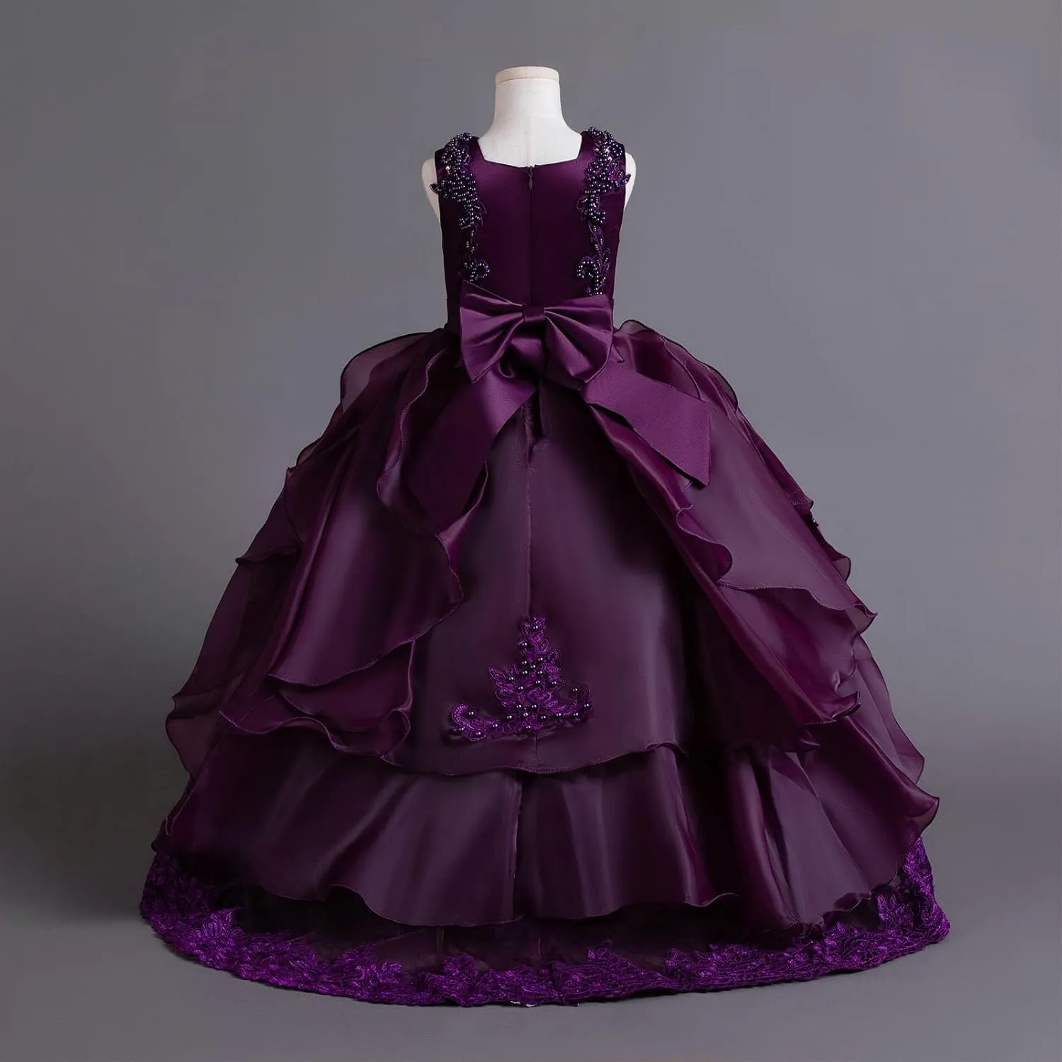 Flower Girls Lace Bridesmaid Dress Kids Wedding Pageant Party Long Prom Formal Ball Gown Princess Puffy Tulle Evening Dress
