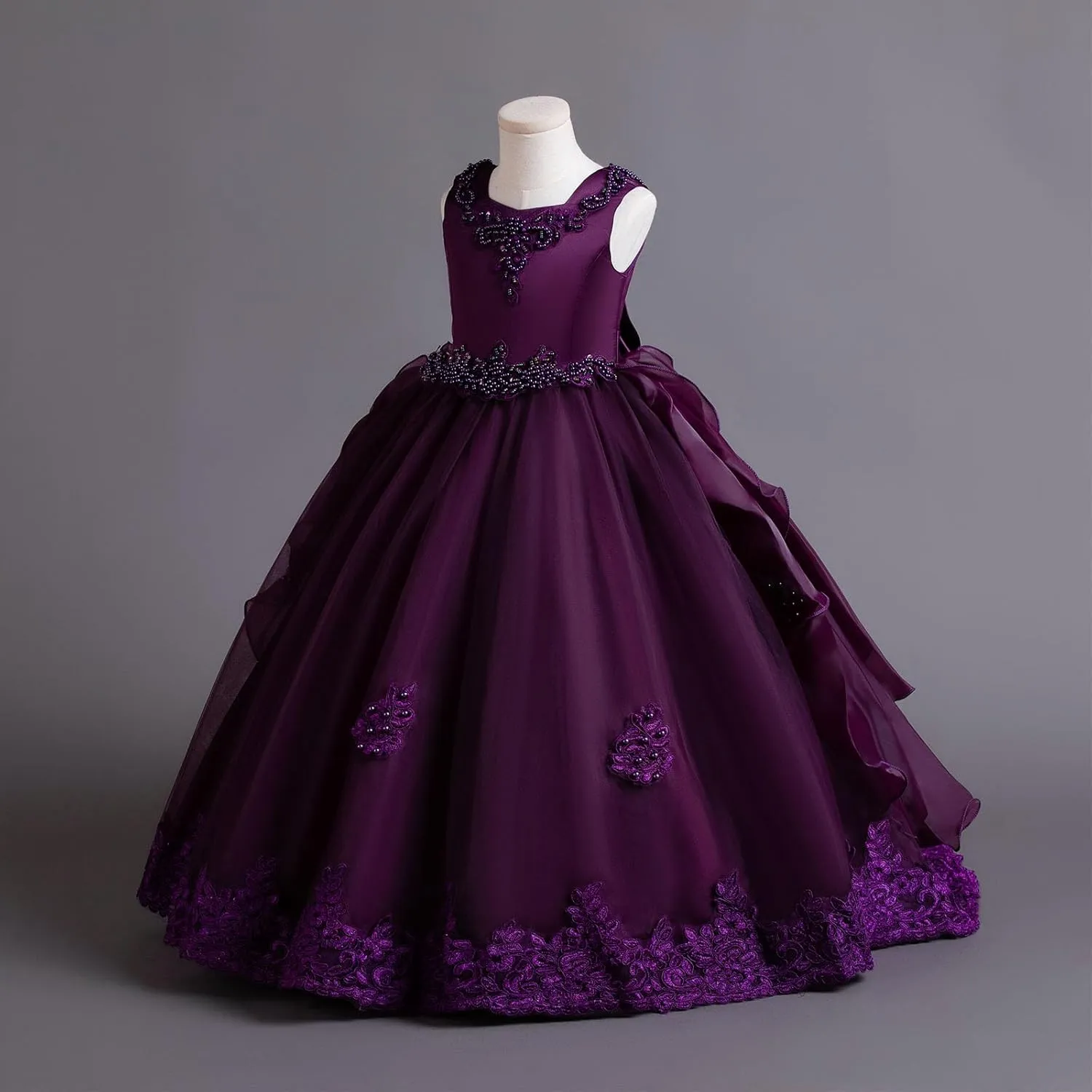 Flower Girls Lace Bridesmaid Dress Kids Wedding Pageant Party Long Prom Formal Ball Gown Princess Puffy Tulle Evening Dress