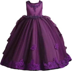 Flower Girls Lace Bridesmaid Dress Kids Wedding Pageant Party Long Prom Formal Ball Gown Princess Puffy Tulle Evening Dress