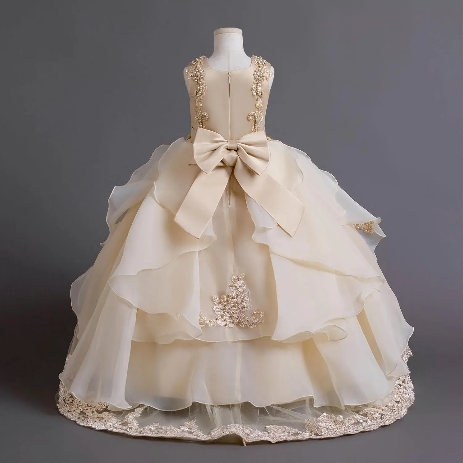 Flower Girls Lace Bridesmaid Dress Kids Wedding Pageant Party Long Prom Formal Ball Gown Princess Puffy Tulle Evening Dress