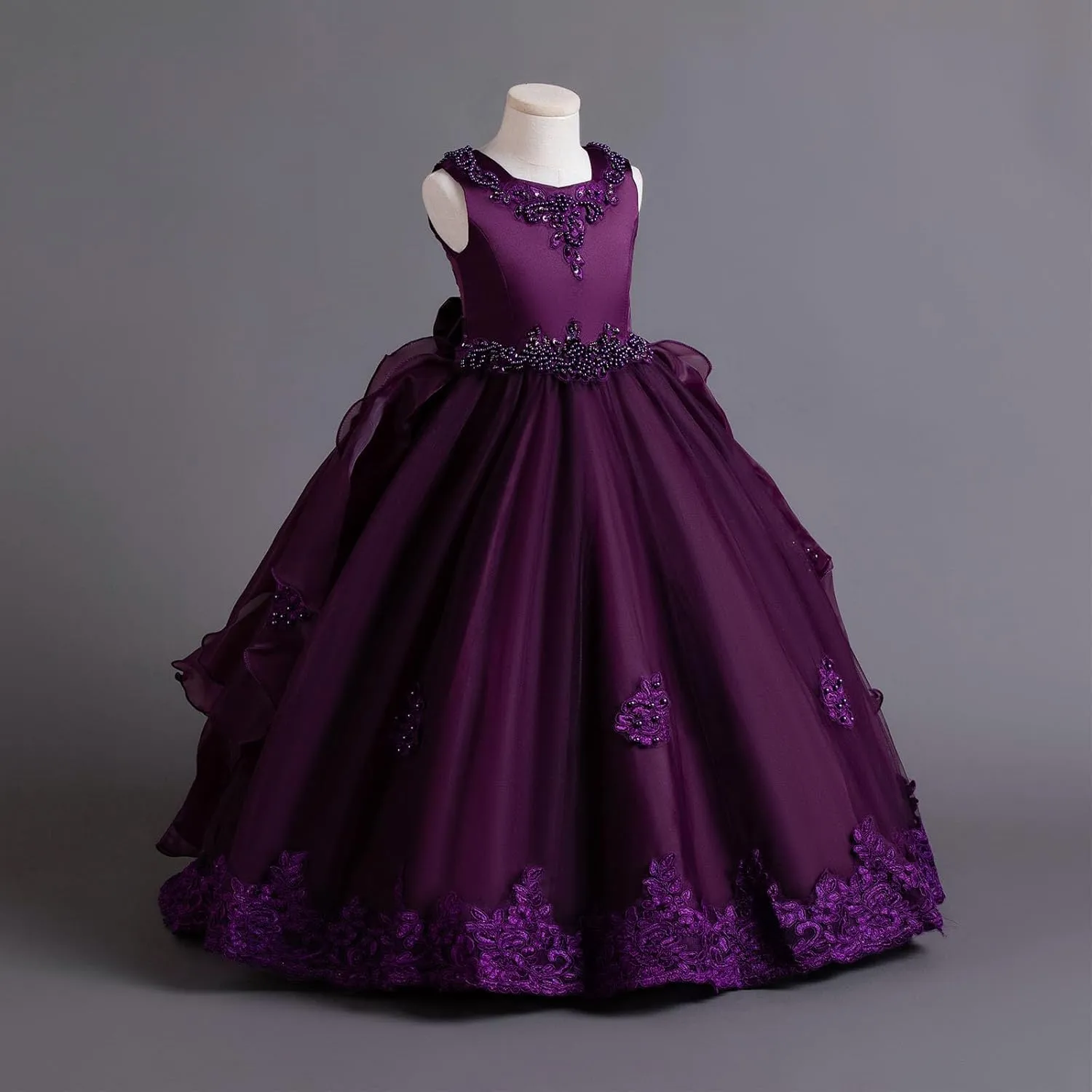 Flower Girls Lace Bridesmaid Dress Kids Wedding Pageant Party Long Prom Formal Ball Gown Princess Puffy Tulle Evening Dress