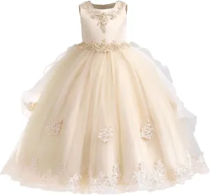 Flower Girls Lace Bridesmaid Dress Kids Wedding Pageant Party Long Prom Formal Ball Gown Princess Puffy Tulle Evening Dress