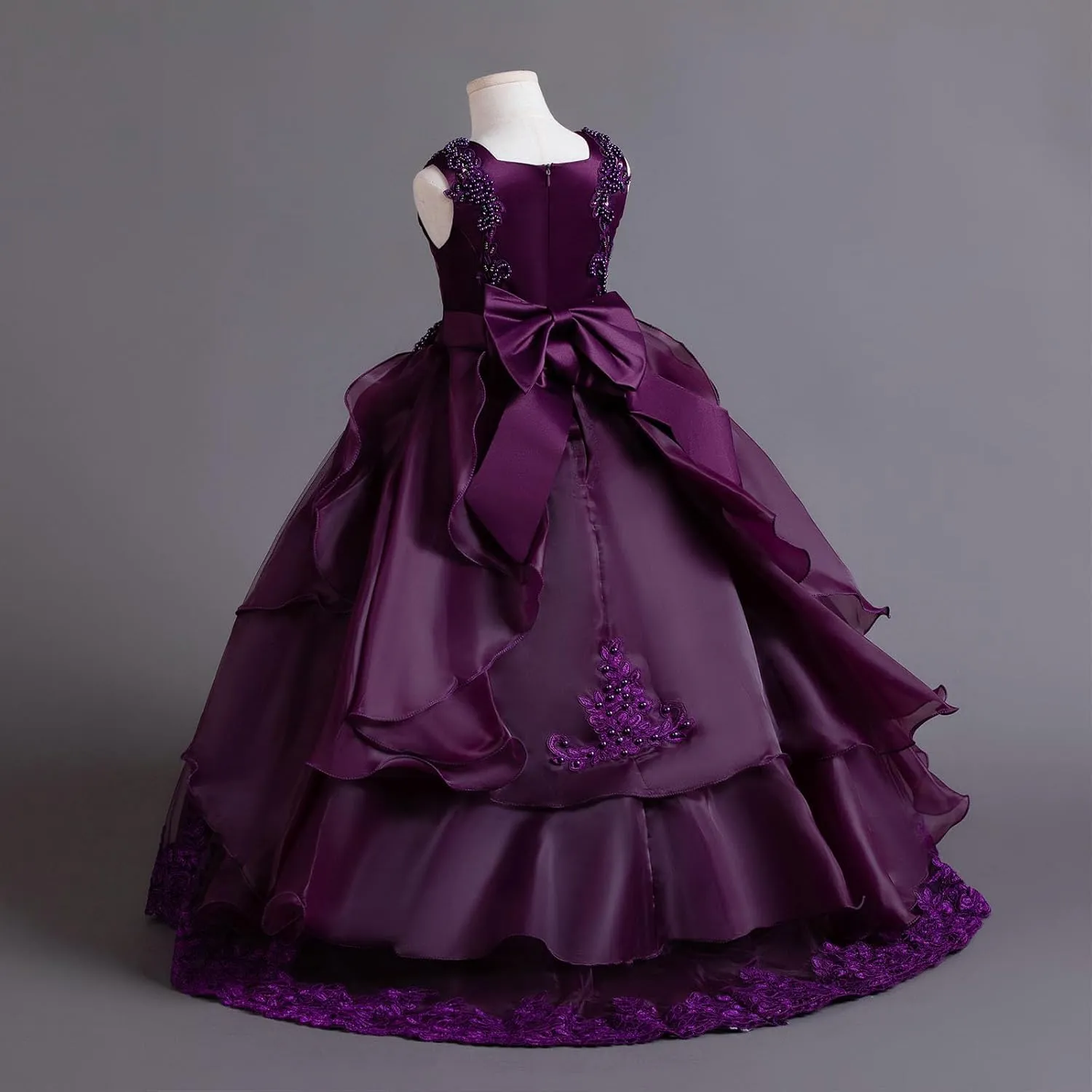 Flower Girls Lace Bridesmaid Dress Kids Wedding Pageant Party Long Prom Formal Ball Gown Princess Puffy Tulle Evening Dress