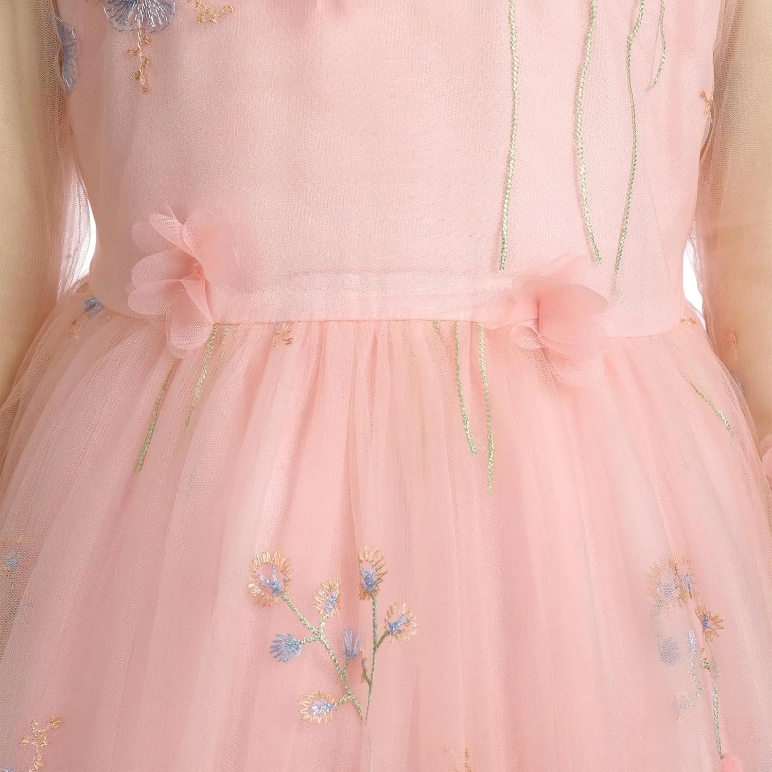 Flower Girls Princess Dress Embroidered Pageant Wedding Birthday Formal Party Tulle Tutu Dress Kids Ball Gown